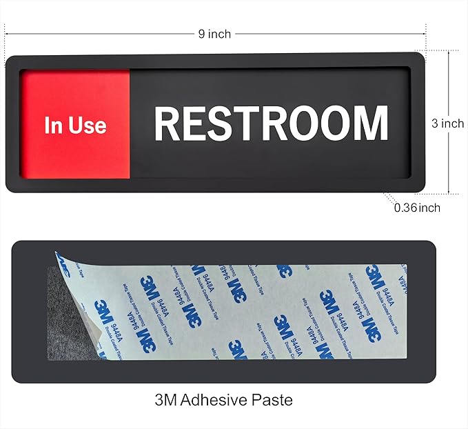 Restroom Sign – In Use/Available Slide Switch Sign ，Premium Durable Acrylic Material, Super Strong Self-Adhesive, Quick Installation, Suitable For Your Home And Business (9×3 Inches, Black)