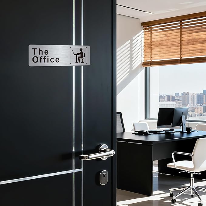 The Office Sign for Home and Business Door，Self-Adhesive Waterproof and Fade-Resistant Brushed Silver Office Sticker for House，Business，Door, Window