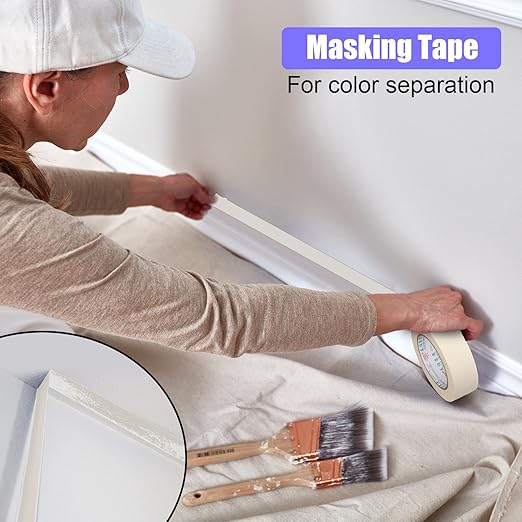 Fainne 18 Rolls Masking Tape Bulk 1.41 Inch Beige Wide Thin White Color Painters Tape for Painting Home Office School Stationery, 1.41 Inches x 55 Yards