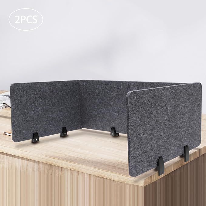 Clamp-On Acoustic Desk Divider, 2Pcs 47.25x16in+4Pcs 23.6x16in Acoustic Partition, Desktop Privacy Panel, Sound Absorbing Workstation Panel (Anthracite Gray, 48" x 16" + 24" x 16")