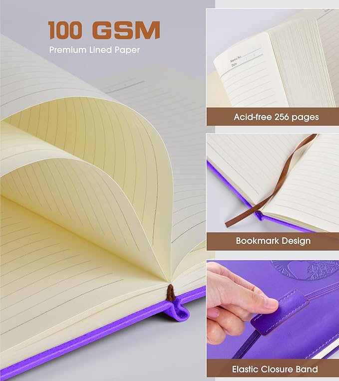 Biuwory Lined Journal Notebook for Women Men,256 Pages A4 Large Hardcover Leather Journals for Writing,Travel,Business,Work,School,College Ruled Notebooks for Note Taking, Diary Notepad 8.6"×11"