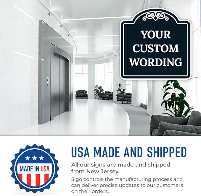 Custom Decorative Sign, Personalized Metal Sign for Business, Driveway, Home, Airbnb, Office Door Plaque, Black Background, 8x8 Inches, ACM, Fade Resistant, Made in USA
