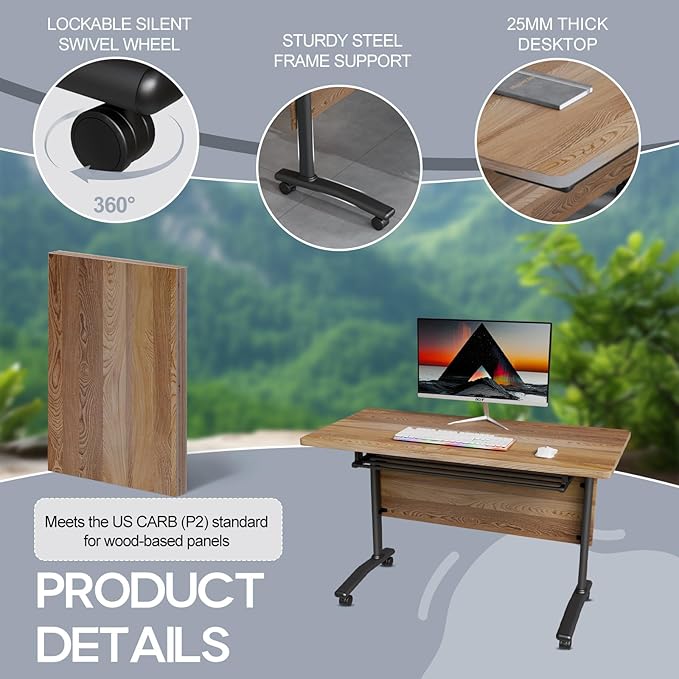 Folding Conference Table 4ft 5ft, Foldable Office Meeting Desk for 6 People, Multiple Sizes Colors Mobile Conference Room Table for Training Room School Business Furniture (2, White Walnut, 55in)