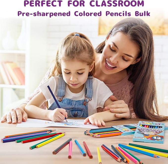 Craiiby Premium Colored Pencils, Soft Core, 288 Count (Pack of 24), 12 Colors Pre-sharpened Color Pencils Bulk, Back to School Supplies, Classroom Prizes (12)