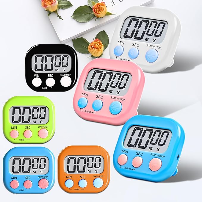 48 Pcs Digital Kitchen Timer Bulk, Small Magnetic Backing Stand Timer, Large Digits Egg Timers LCD Display Loud Alarm Stopwatch Timers Classroom Count up Countdown Timers for Office Cooking