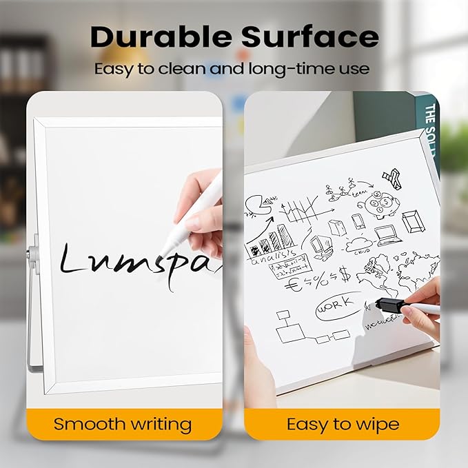 Lumspax Desktop Whiteboard with Stand, 16" x 12" Double-Sided Dry Erase Board with Stand, Portable Stand White Board for Office, Home, School