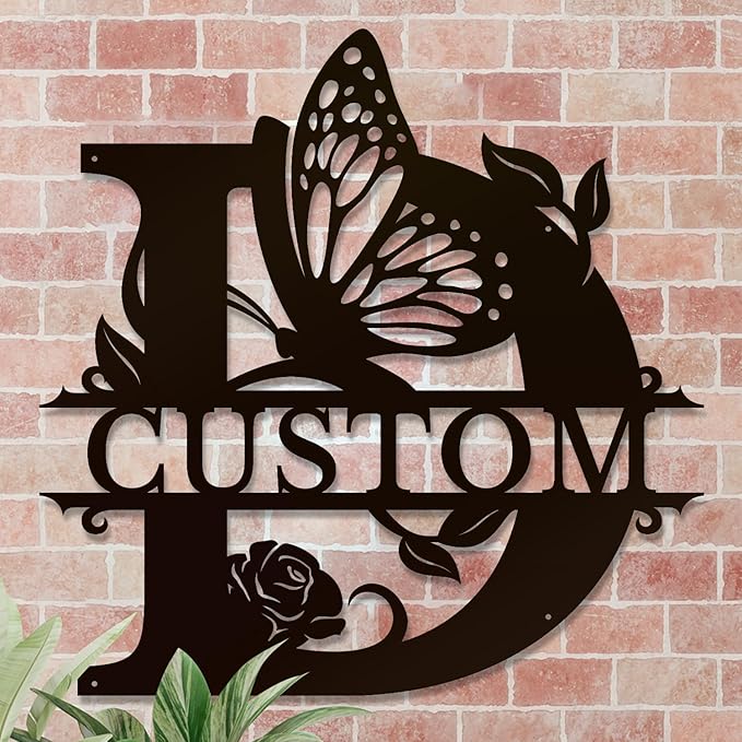 Personalized Custom Letter Name metal Signs,Custom Black Letter Monogram Wall Art Decor,Metal Signs Plaques Outdoor wall Decorative Signage (D)