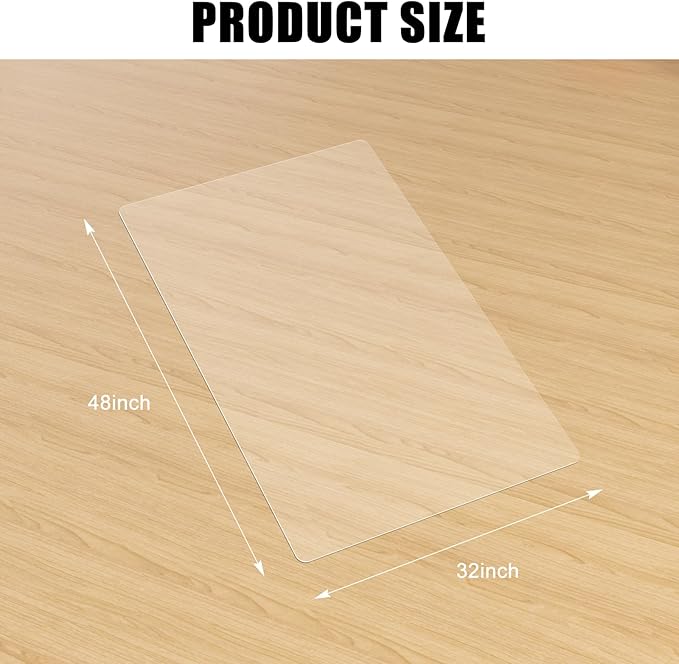Kuyal Clear Chair Mat, Hard Floor Use, 48" x 32" Transparent Office Home Floor Protector mat Chairmats (48" x 32" Rectangle)