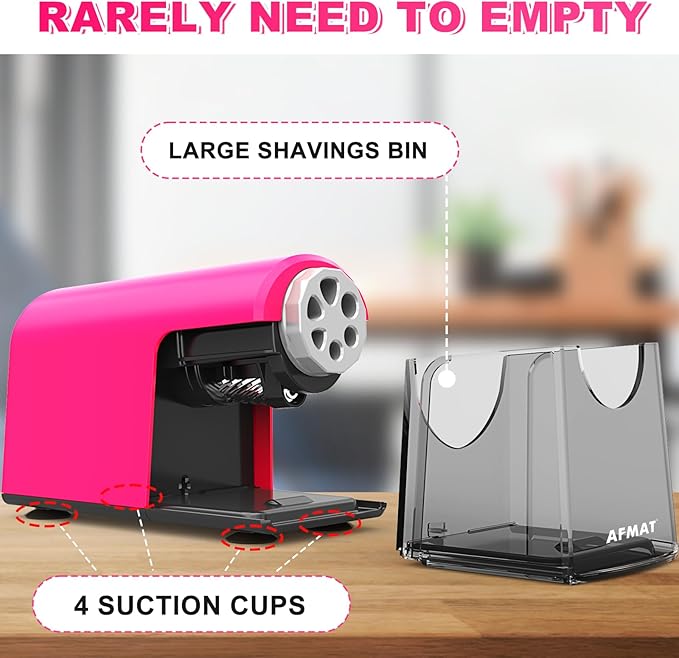AFMAT PSX2 Electric Pencil Sharpener Heavy Duty, 6 Holes, Auto Stop Pencil Sharpeners for School, Classroom Electric Sharpener for 6-11mm Colored Pencils, Super Fast, 7000 Sharpenings, Pink