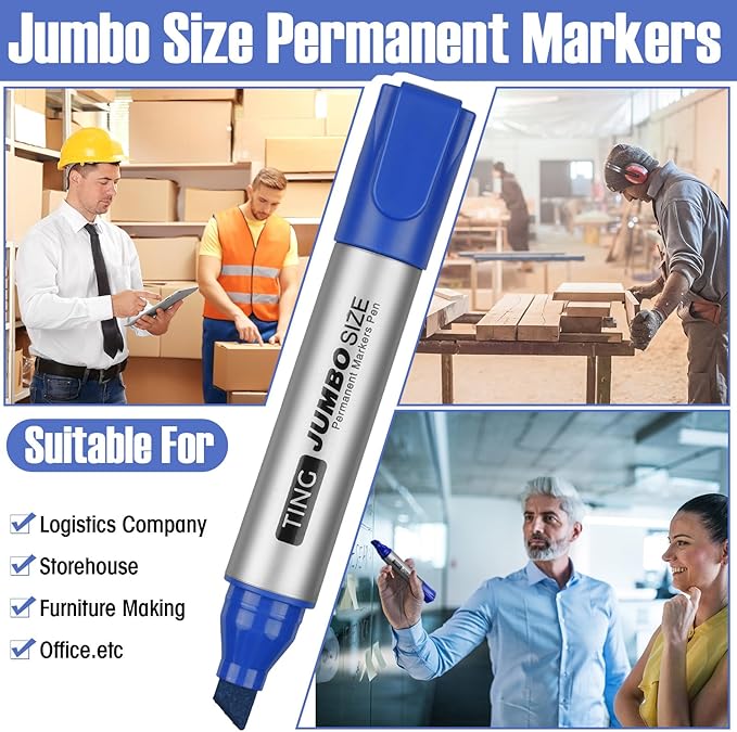Fuutreo 32 Pcs Jumbo Permanent Markers Bulk Large Chisel Tip Permanent Markers Waterproof Jumbo Pens Quick Drying Office Supplies(Blue)