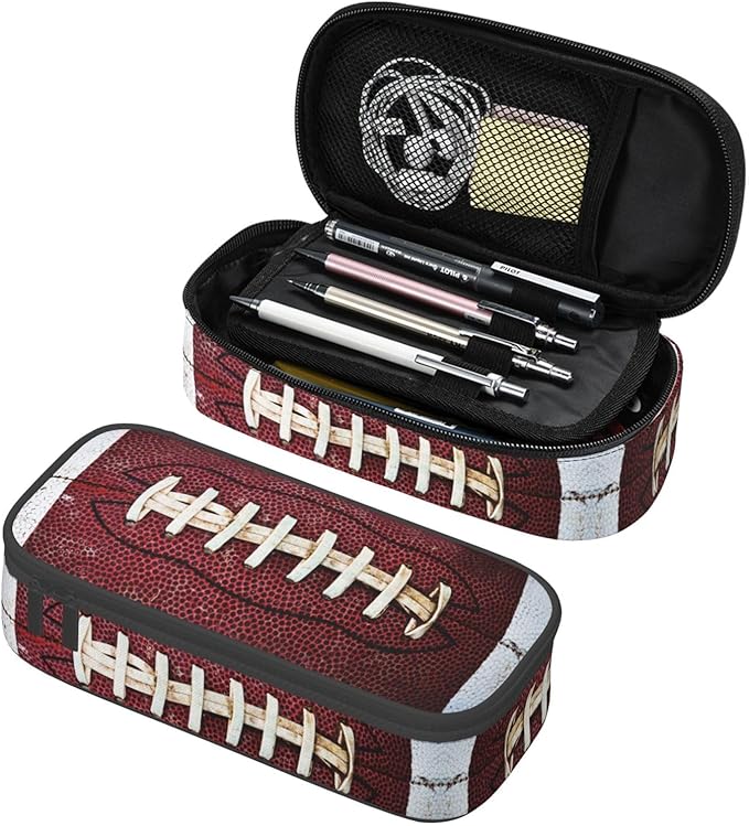 HKHEHOP American Football Ball Vintage Theme Pencil Case Storage Pencil Pouch Stationery Bags With Zipper Portable Pen Holder Box Organizer For Boys Teens Student College School Office Supplies