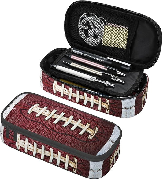 HKHEHOP American Football Ball Vintage Theme Pencil Case Storage Pencil Pouch Stationery Bags With Zipper Portable Pen Holder Box Organizer For Boys Teens Student College School Office Supplies