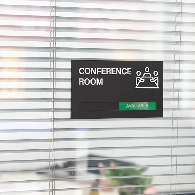 Office Conference Room Door Signs, Meeting in Progress Door Sign, In Use Available Slider Indicator - Occupied or Vacant Status, 8.8" x 4.9"