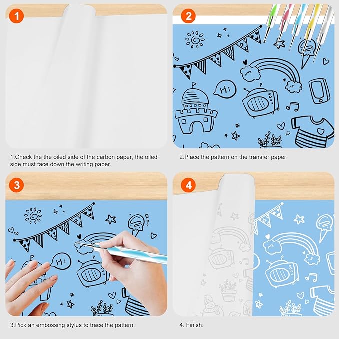 200 Sheets White Carbon Transfer PaperGraphite Tracing Paper with Embossing Styluses for DIY Wood Paper Canvas and Other Art Craft Surfaces