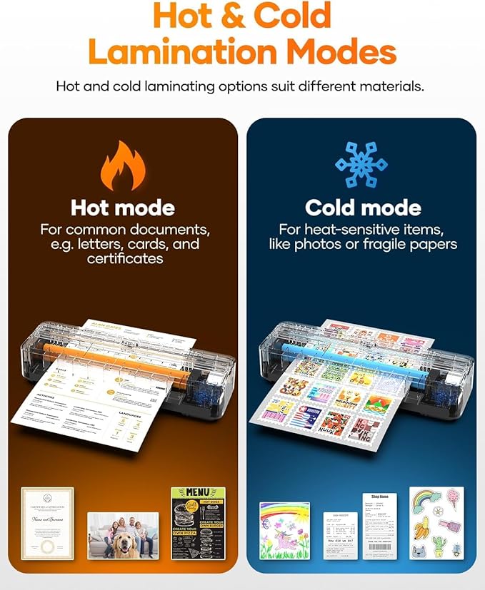Laminator Machine with 20 A4 Laminating Pouches, Thermal and Cold Lamination Built in Cutter Quick Warm Up,9 Inch Portable Laminating Machine for Home Office School Use
