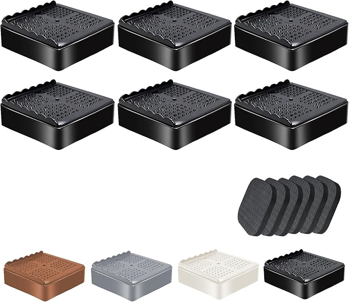 shouwuhho Furniture Risers, 6 Pack Bed Risers with Non-Slip Grip and Heavy Duty Support, 1 Inch 2 Inch 3 Inch 4 Inch Height Lift for Couch, Sofa, Table, Desk, Chair, Refrigerator - Black, 1 Inch