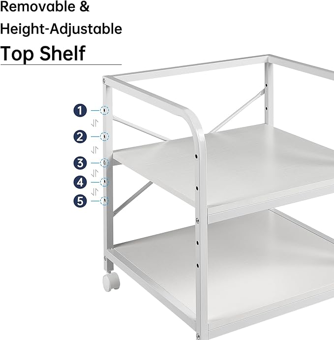 Fannova 20 Inches Deep Large Printer Stand, 2 Tier Under Desk Printer Table with Height Adjustable Shelf, Rolling Printer Cart with Wheels for Home Office Storage - White