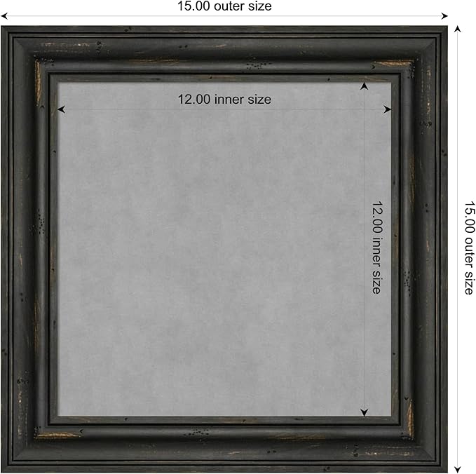 Amanti Art Black Framed Magnetic Board 15x15 X-Small Vision Board for use with Magnets, 100% Metal Sheet to Display Items as Office Decor or for Home Organization in mudroom, Kitchen or Kids Room