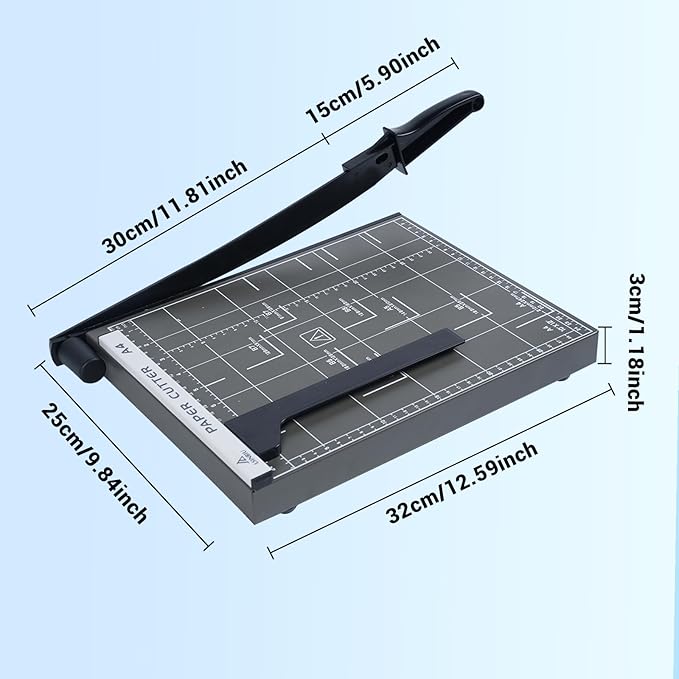 LSINBIU Guillotine Paper Cutter, 12" Cut Length Paper Trimmer with Sharp Blade and Metal Base, 12 Sheets Capacity with Safety Guard, Precision paper slicer for Cutting Paper, Card,Photos,Vinyl