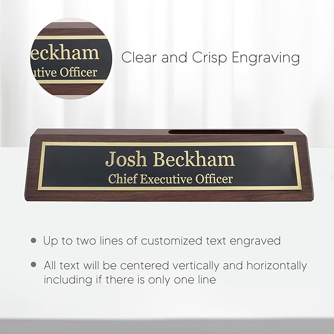 Business Wood Name Plate for Desk | Custom Desk Name Plate Personalized Gift for Office, The Perfect Engraved Name Plaque By Engraving International (2" x 10" With Right Side Card Holder, Walnut Wood)