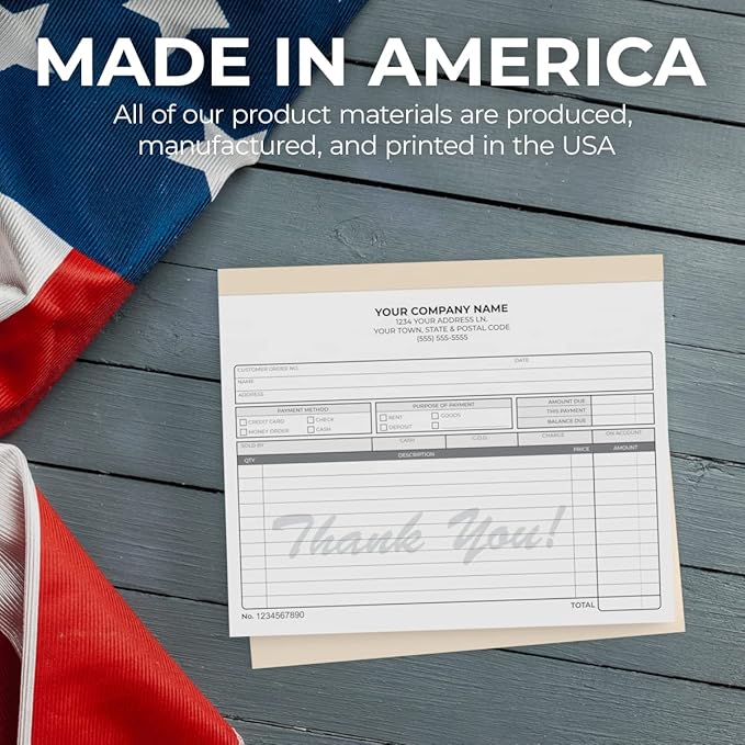 Custom 8.5" x 7" Carbonless NCR Books in 3-Part Triplicate Invoices, Receipts, Work Orders, Sales Orders, Purchase Orders, Estimates, Quote Forms with Your Company/Business Name (66 Sets)