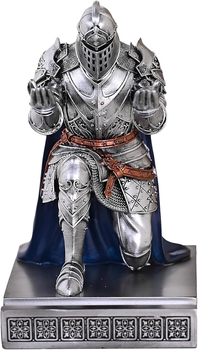 HDMbigmi King's Guard Leader Cloak Warrior Knight Pen Holder Mobile Phone Stand, Ornament Knight Statue, Pen Stand Paperweight for Office and Home (SilverBlue)