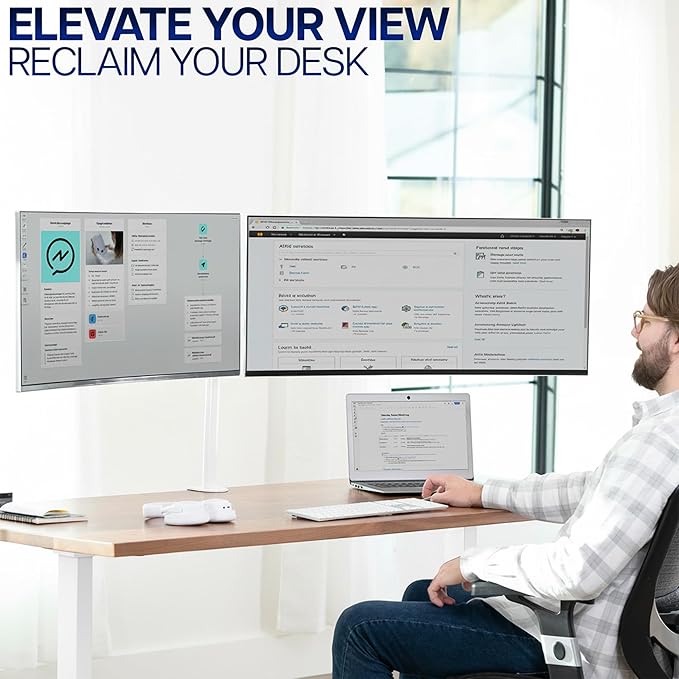 VIVO Dual Ultrawide Monitor Desk Mount, Heavy Duty Fully Adjustable Steel Stand, Holds 2 Computer Screens up to 38 inches and Max 22lbs Each, White, STAND-V038W
