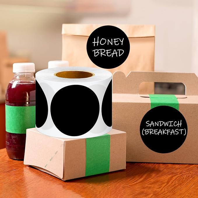 3 Inch Round Color Coding Labels (500 per Roll) - Colored Dot Stickers Round Labels for Inventory, Warehouse, Office Organizing - Black Circle Stickers