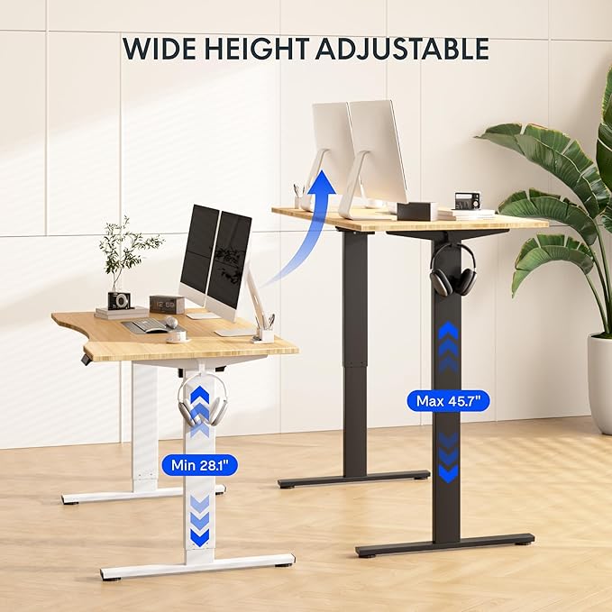 FLEXISPOT EN1 Bamboo Standing Desk, 60 x 30 Inches Whole-Piece Electric Adjustable Height Desk for Home Office (White Frame + Bamboo Top, 2 Packages)