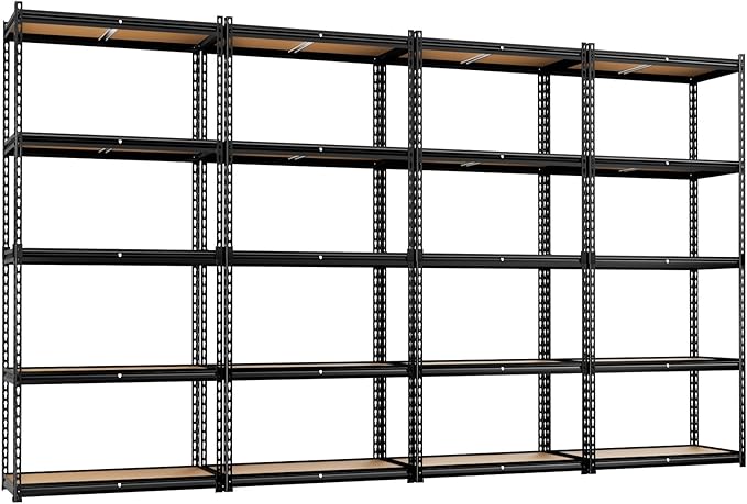 LEVELEVE 5-Tier Storage Shelving Unit, 2020 lbs Capacity, Heavy Duty Adjustable Metal Utility Shelf, 48" L x 18" W x 73" H for Garage, Kitchen, Pantry, Basement, Bathroom, Laundry, 4 Pack