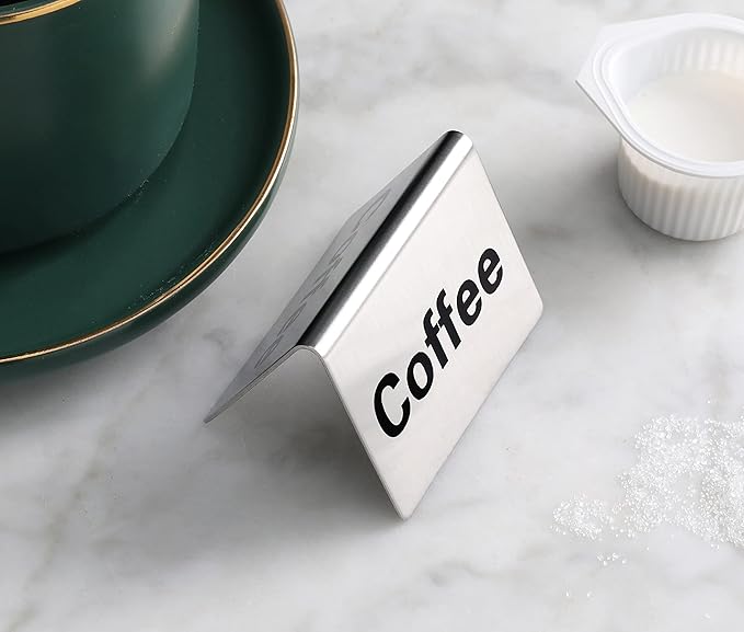 New Star Foodservice Stainless Steel Table Tent Sign (Silver (Coffee), 2 x 2-Inch (Set of 2))