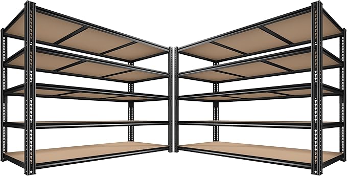 ROOMFAVE 3500LBS Garage Shelving 60" W Metal Shelving 72" H Storage Shelves Heavy Duty 5 Tier Adjustable Shelving Unit for Storage Rack Pantry Shelf Commercial,60" W x 24" D x 72" H,2PC