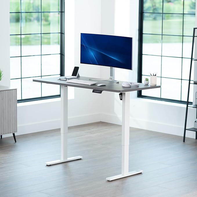 VIVO Electric 60 x 30 in Standing Desk, Memory Height Adjustment, 1B Series, Holds 220 lbs, Dark Gray Top White Frame, DESK-KIT-1W6G-30