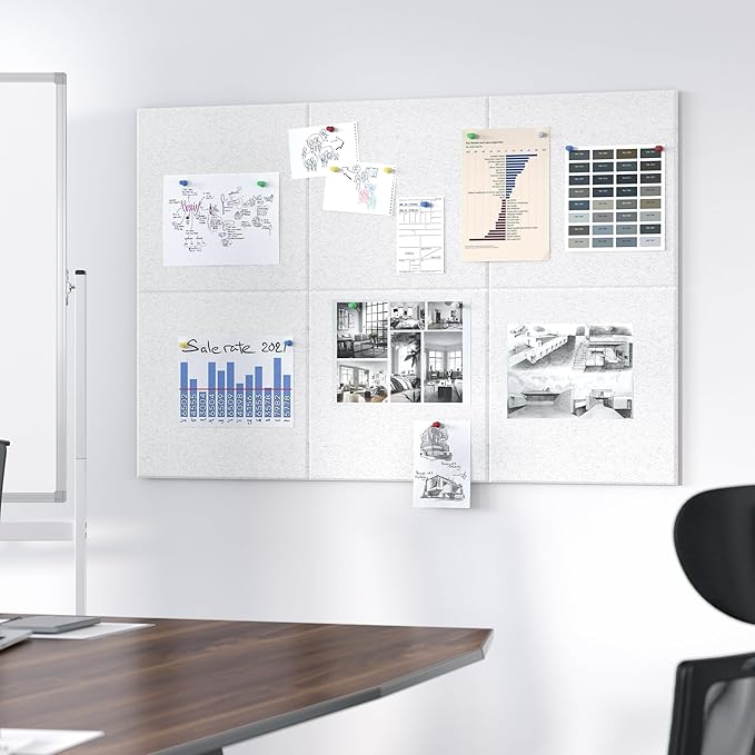 Neatsure Large Cork Board for Wall, 36" x 24" Bulletin Board with Pushpins, 6 Panels Felt Tiles Tack Push Pin Board for Office, Silver Gray