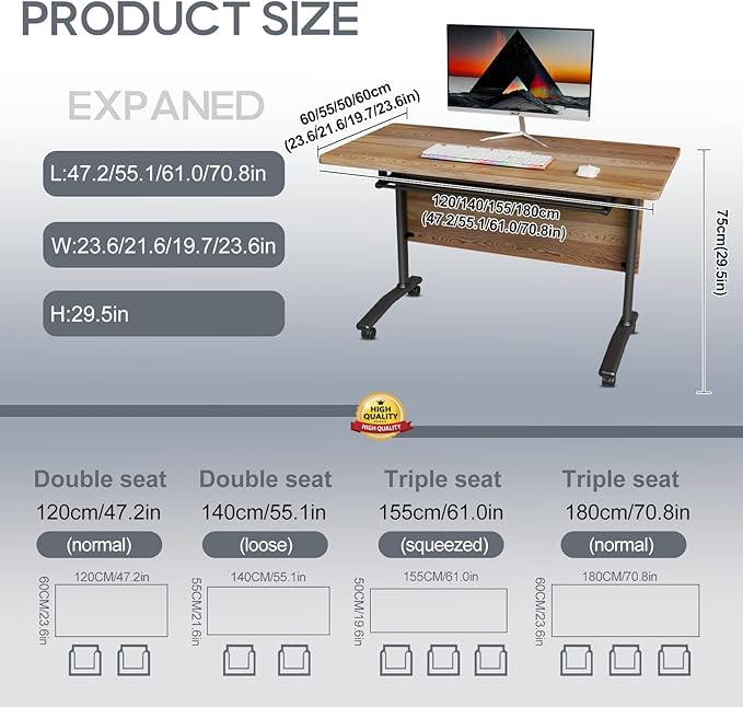 Folding Conference Table 4ft 5ft, Foldable Office Meeting Desk for 6 People, Multiple Sizes Colors Mobile Conference Room Table for Training Room School Business Furniture (2, White Walnut, 63in)