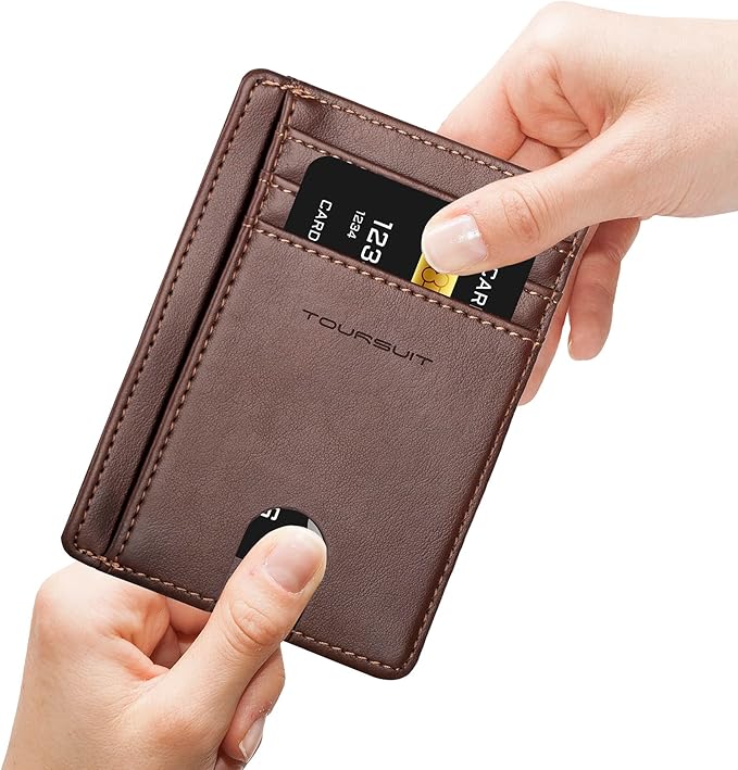 TOURSUIT Travel Minimalist Slim Front Pocket Wallet for Men Women, RFID Blocking Credit Card Holder Case (Coffee)