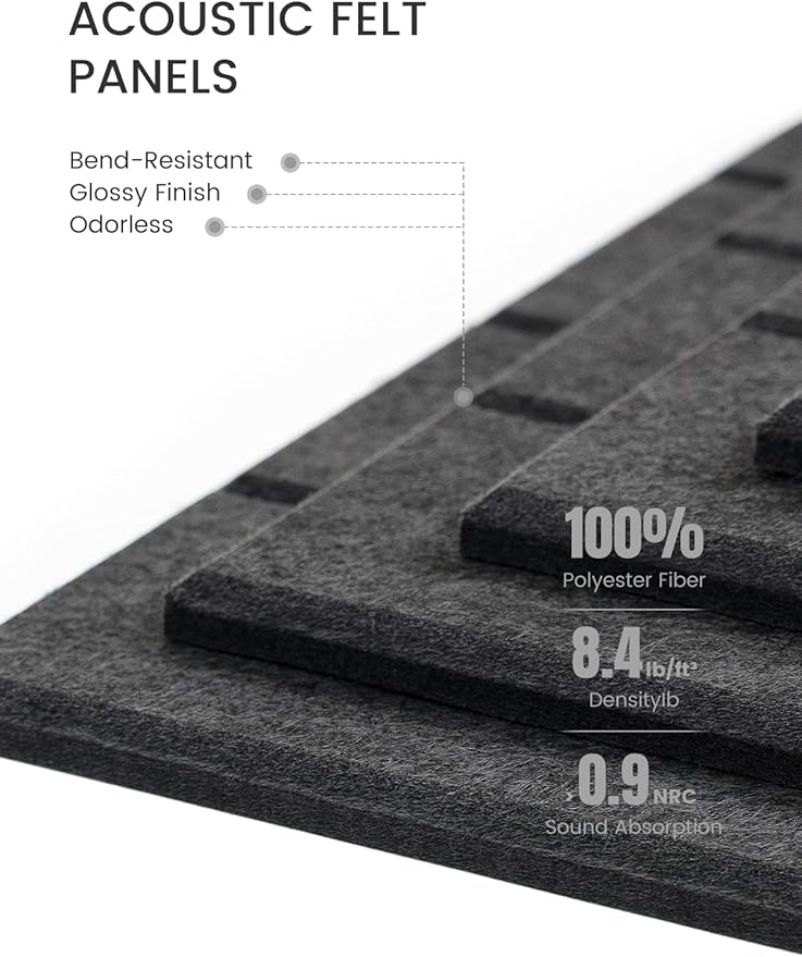 Bumusty Large Cork Board Alternative-47 x35 Felt Bulletin Board Tiles, with 30 Pushpins, 70 Adhesive Tabs, 12-Pack Slat Wall Paneling, Cork Boards for Office Push Pin Board Felt Board-Charcoal Gray