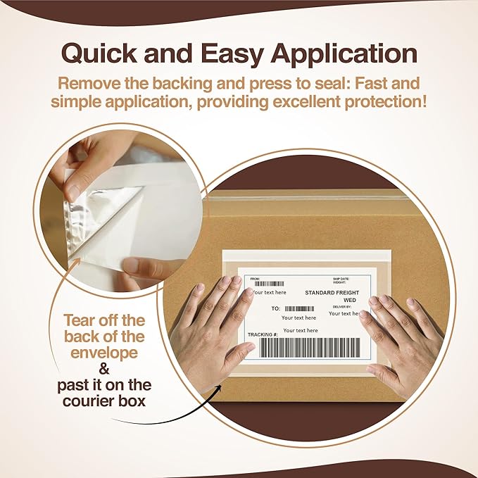7"x10" Shipping Label Sleeves 100 Pack- 3.12 Mil Thick Strong Adhesive Back Packing Slip Pouches for Secure Package Labelling, Protects Documents with Shipping Label Pouch - WaterProof and Durable