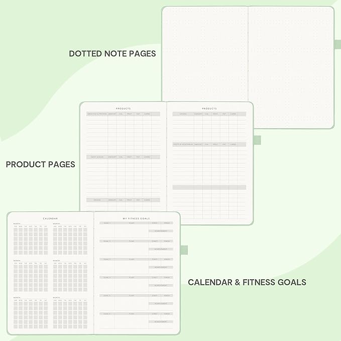 &And Per Se Fitness Workout Journal for Men & Women, Workout Log Book Planner with Daily Diet, Gym Exercise & Training Trackers - Undated, A5 Size, Leather Hardcover (Light Green)