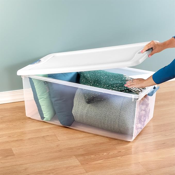 Sterilite 20-Pack Latching Box, Under Bed Storage Bins with Lids, Clear Plastic, 106 Quart - Heavy-Duty Organizing Containers for Closet, Bathroom, and Office