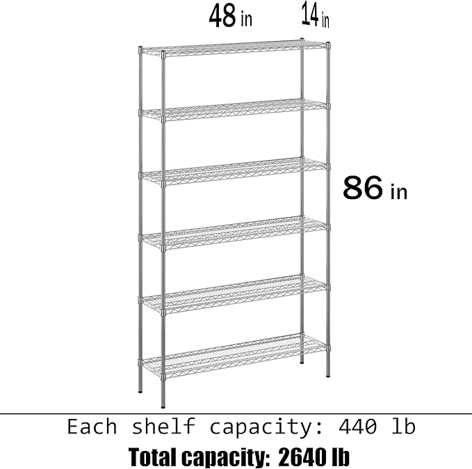 Regal Altair 14" Deep x 48" Wide x 86" Height Wire Shelving Kit | 6-Tier | NSF Commercial Storage Rack Unit