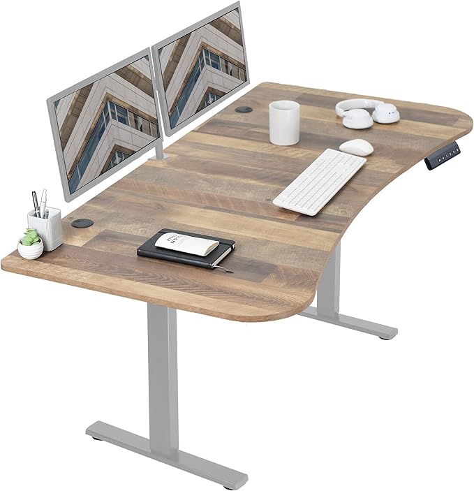 VIVO Electric 63 x 32 in Standing Desk, Memory Height Adjustment, 1B Series, Holds 220 lbs, Reclaimed Wood Top Gray Frame, DESK-KIT-1G1P