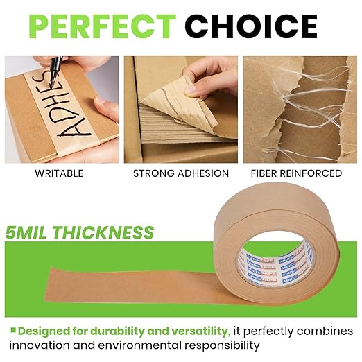 ADHES Water Activated Tape 2" x 55yds, 3 Rolls, Reinforced Kraft Gummed Paper Tape, Eco-Friendly, Strong Adhesive Shipping Tape for Packing, Shipping, Moving
