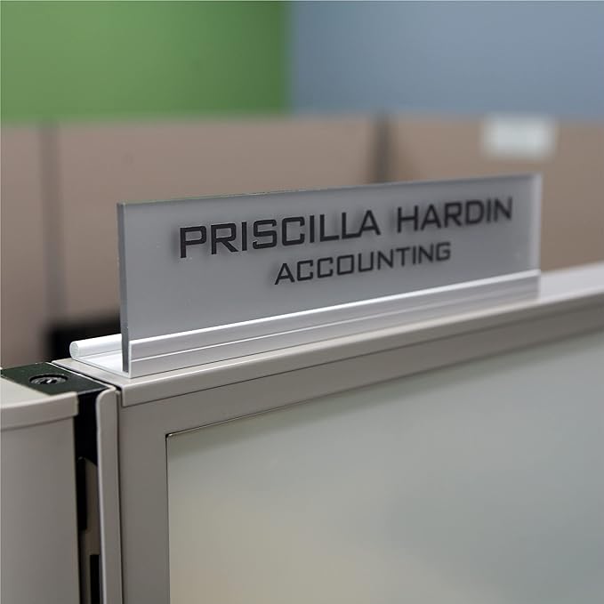 Printex Design - Personalized Office CUBICLE Name Plate & Sign. Modern Aluminum Holder - 4 Plate Colors (Frosted Silver)