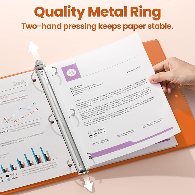 SUNEE 3 Ring Binder 1 Inch 1 Pack, Clear View Binder Three Ring PVC-Free (Fit 8.5x11 Inches) for School or Office Supplies, Orange
