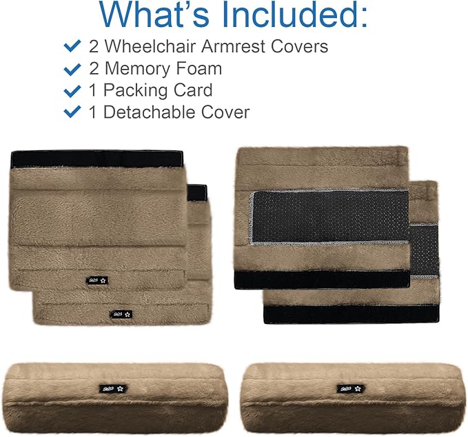 SPRING SEAON Wheelchair Armrest Covers 2 Pack Soft Memory Foam Wheelchair armrest Pads Wicking Washable for Office Transport Chair (Brown)