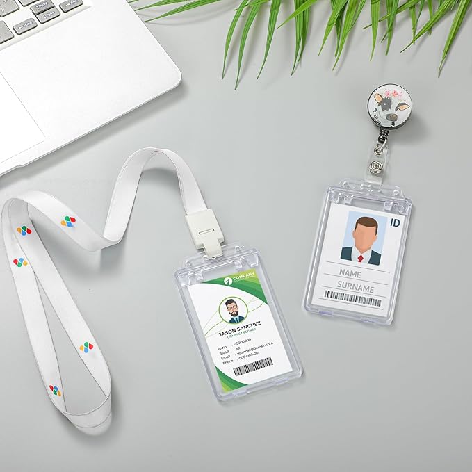 Tinlade 200 Pack Permanent Locking Hard Plastic Badge Holder Vertical Clear ID Badge Holder Heavy Duty Protector Case for Office School Card Travel 2.4 x 4.2 inches