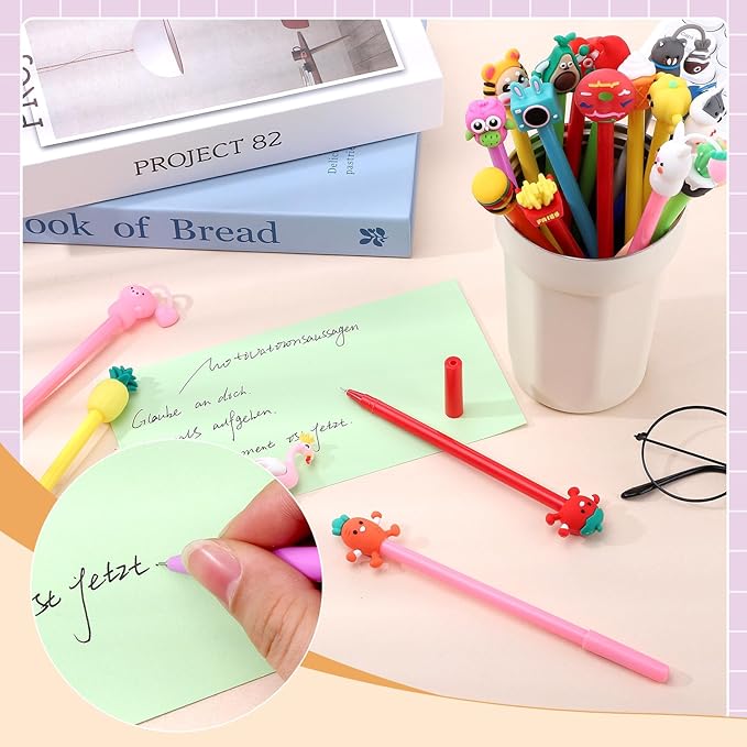 BESARME 30 PCS Cartoon Fun Pens for Adults, Cute Pens Bulk Gel Pen Prizes Classroom Rewards School Office Home Birthday Valentine's Day Classroom Gift Exchange Party Favors Goodie Bag Stuffers