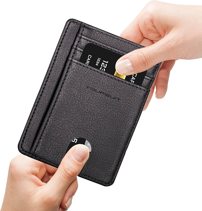 TOURSUIT Travel Minimalist Slim Front Pocket Wallet for Men Women, RFID Blocking Credit Card Holder Case (Lichee Black)