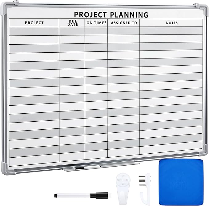 Lincia Project Planning Dry Erase Whiteboard Magnetic Dry Erase Board with Lines Sliding Marker Tray Aluminum Frame White Board Planner for Wall Scheduling(36"x24",Project Planning Horizontal)